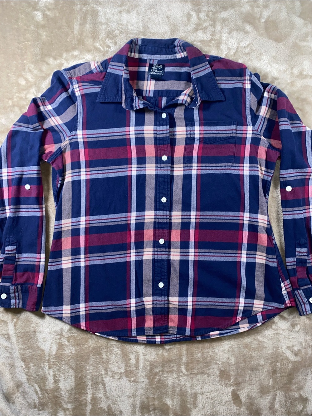 Lucky Brand Navy, Pink & White Plaid Button-Down Shirt